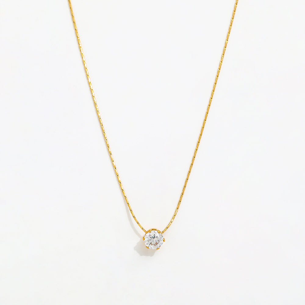 18K Gold Plated Round Zirconia Tiny Dainty Chain Necklace