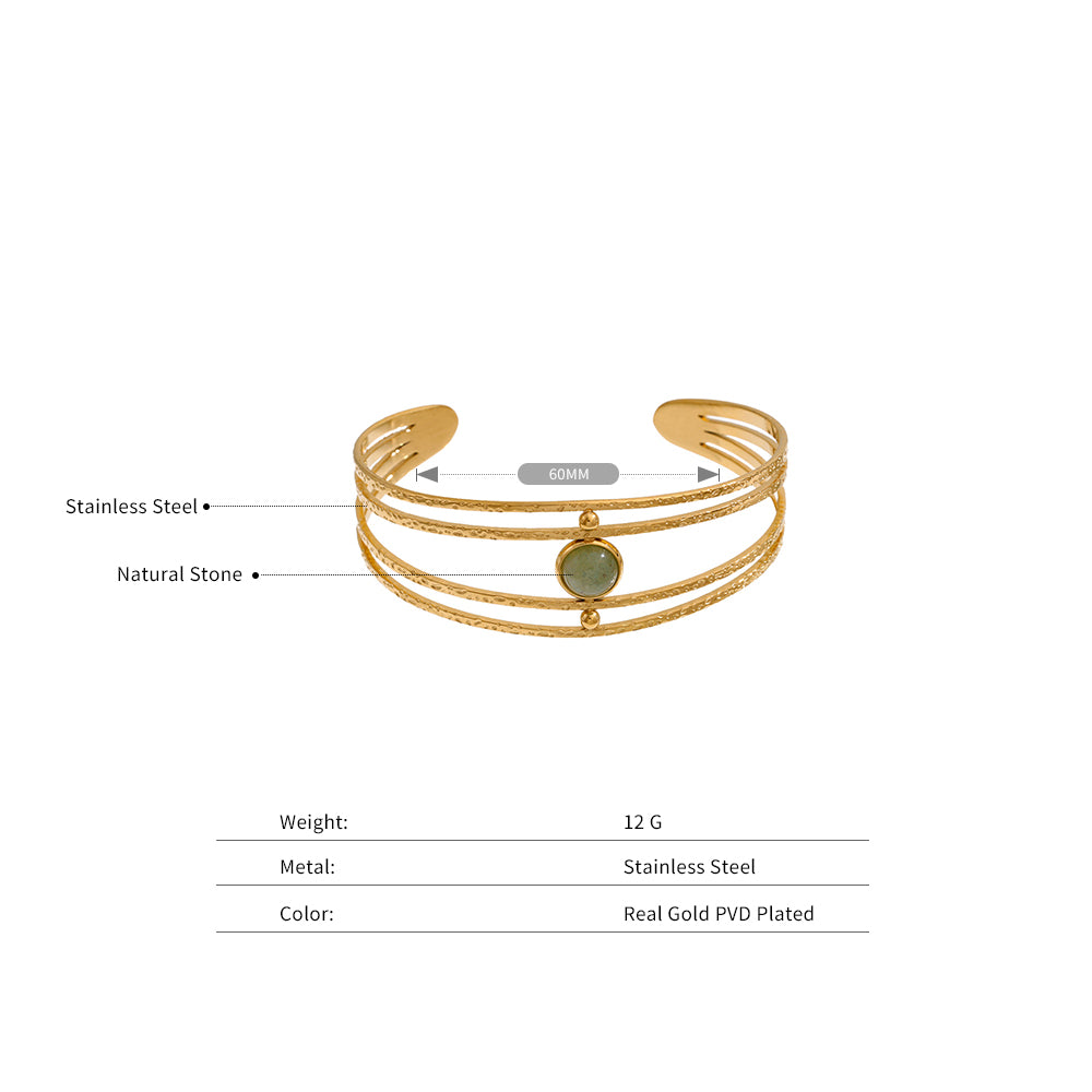 Green Stone Triple Cuff Bracelet