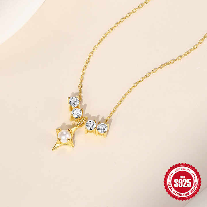 S925 Silver Diamond-encrusted Four-pointed Star Necklace