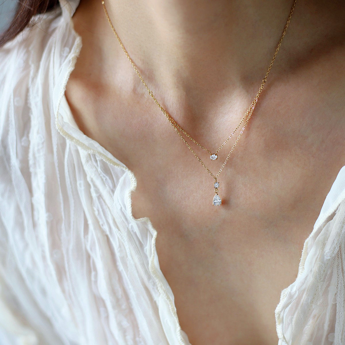 Cascade Double Layer CZ Necklace