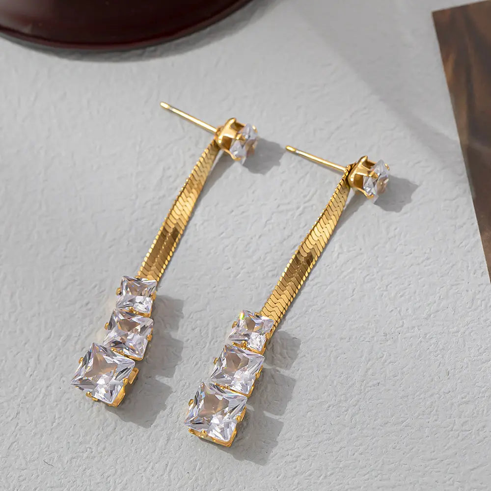 Retro Square White Zircon Earrings