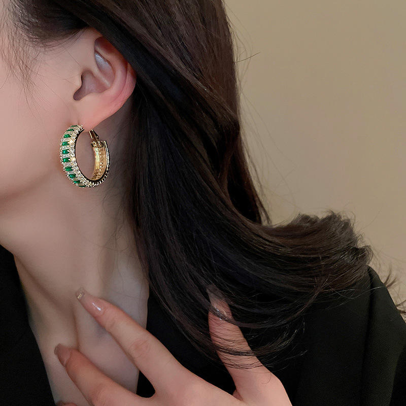 Luxury Emerald CZ Earrings Popular Hoop Earring