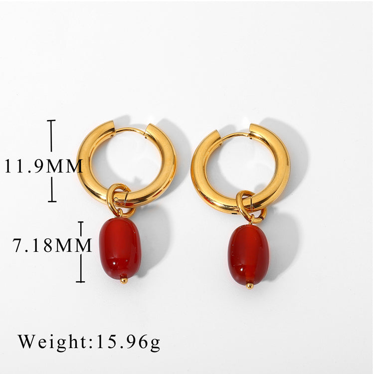 18K Gold Plated Natural Gemstone Ruby Red Agate Earrings