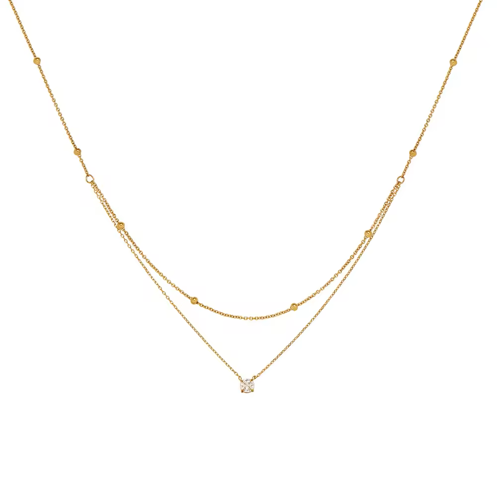 18K Gold Plated Stainless Steel Single Zirconia Necklace