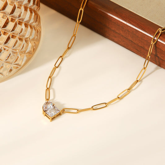 Dual Stone Paperclip Necklace