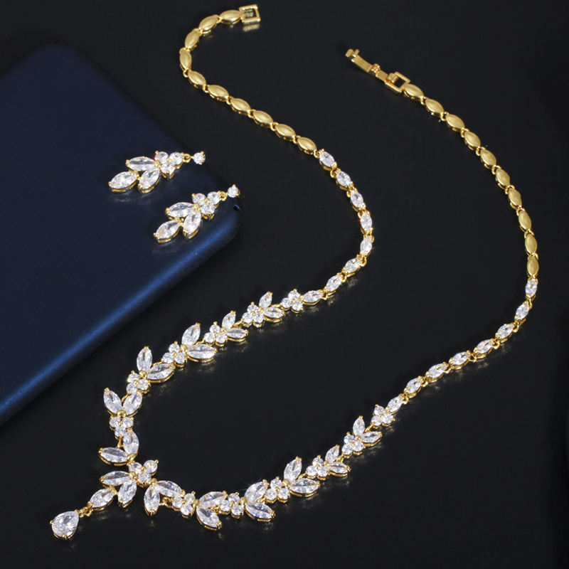 Gold Plated Zircon Necklace Earring Set