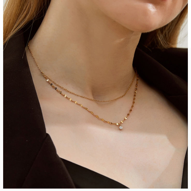 18k GP 6 Claw CZ Stone Double Layered Chain