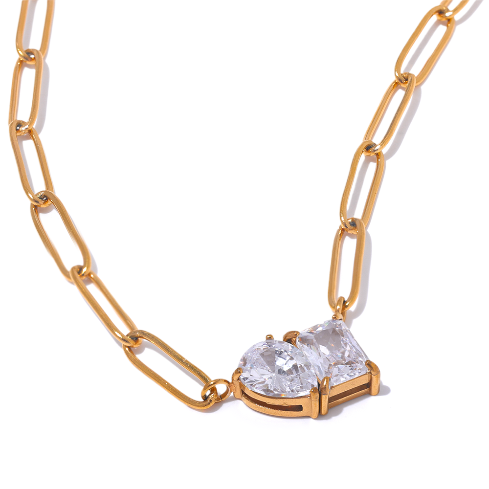 Dual Stone Paperclip Necklace