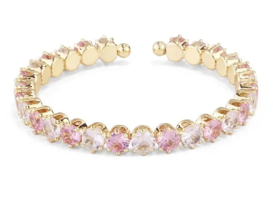 18K Gold Plated Pink CZ Adjustable Bangle Bracelet