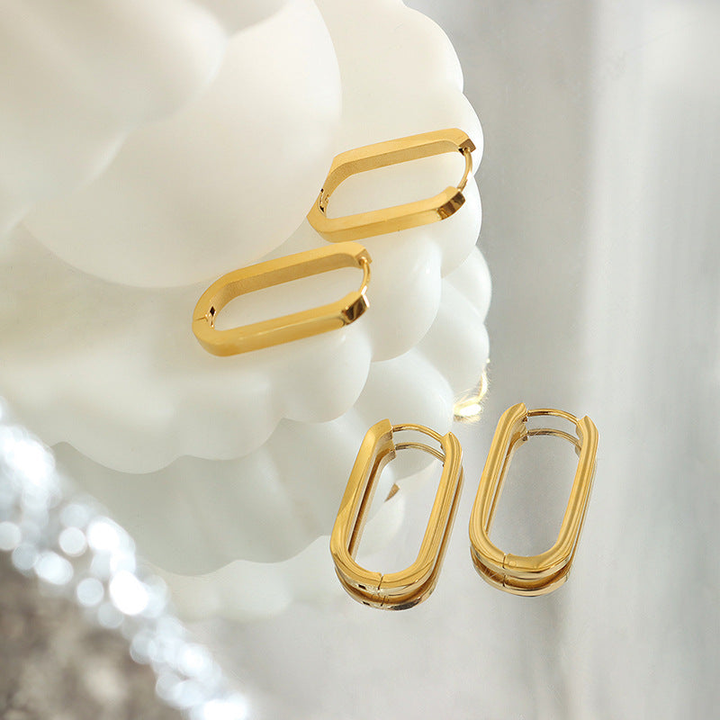 18k Gold Plated Geometric Oval Rectangular Earrings
