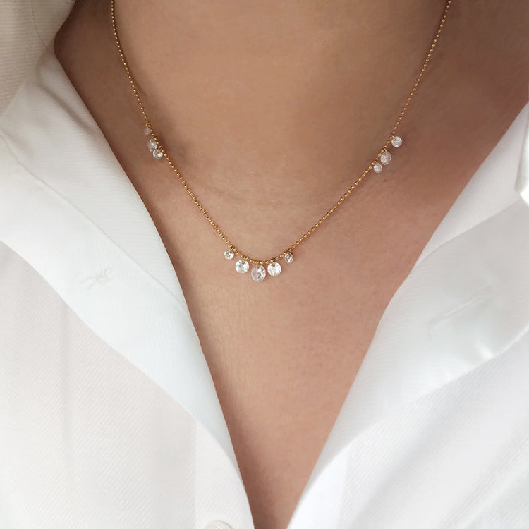 18K GP Multi-Diamond Drop Necklace