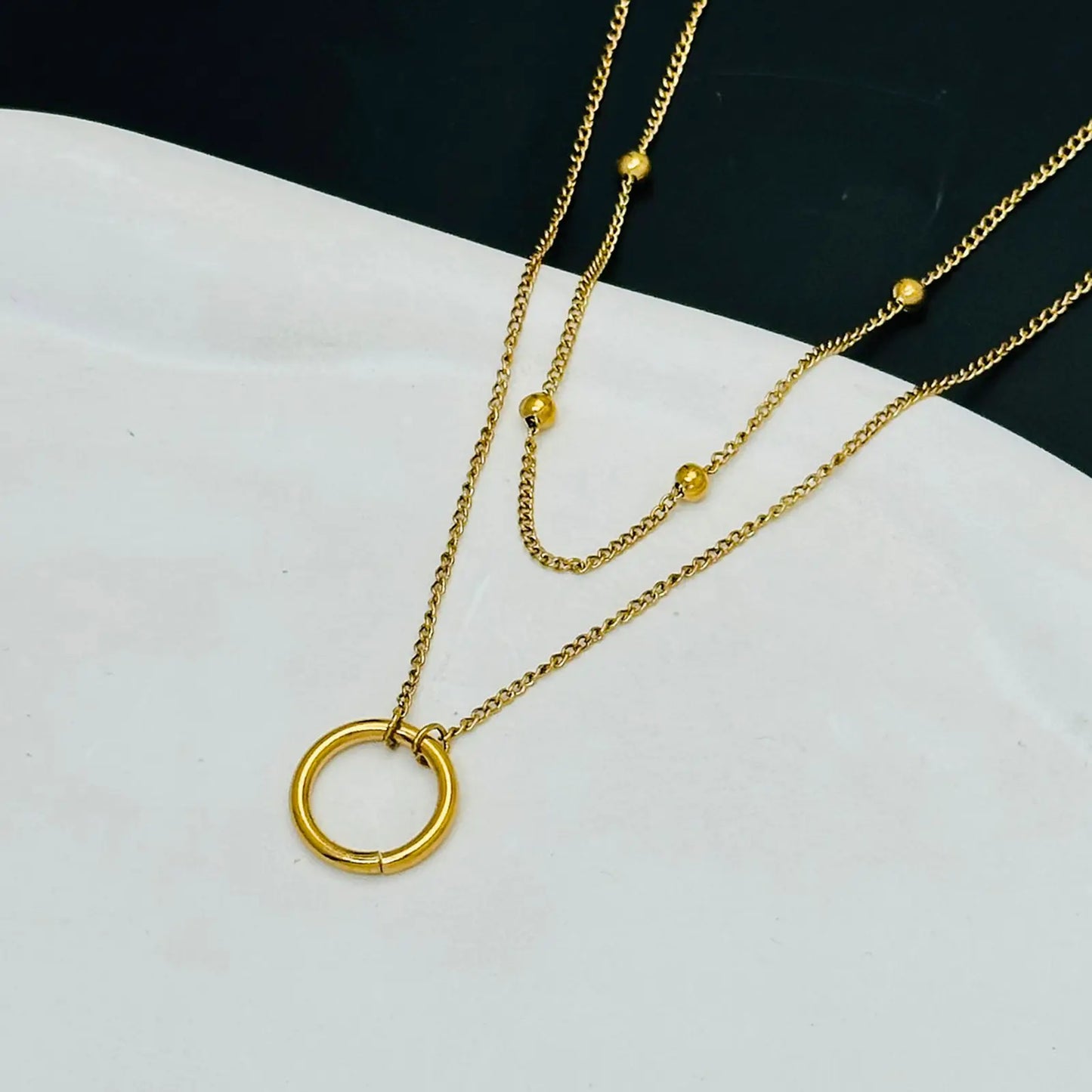 Double Layer Ball Chain Circle Round Pendant