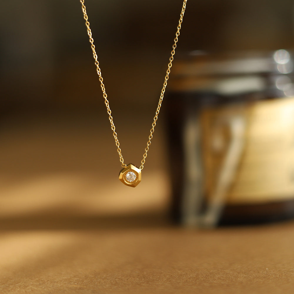 18K GP Hexagon CZ Necklace