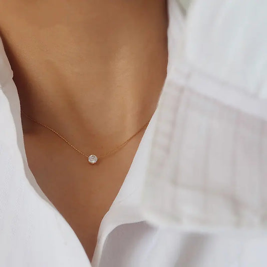 18K Gold Plated Round Zirconia Tiny Dainty Chain Necklace