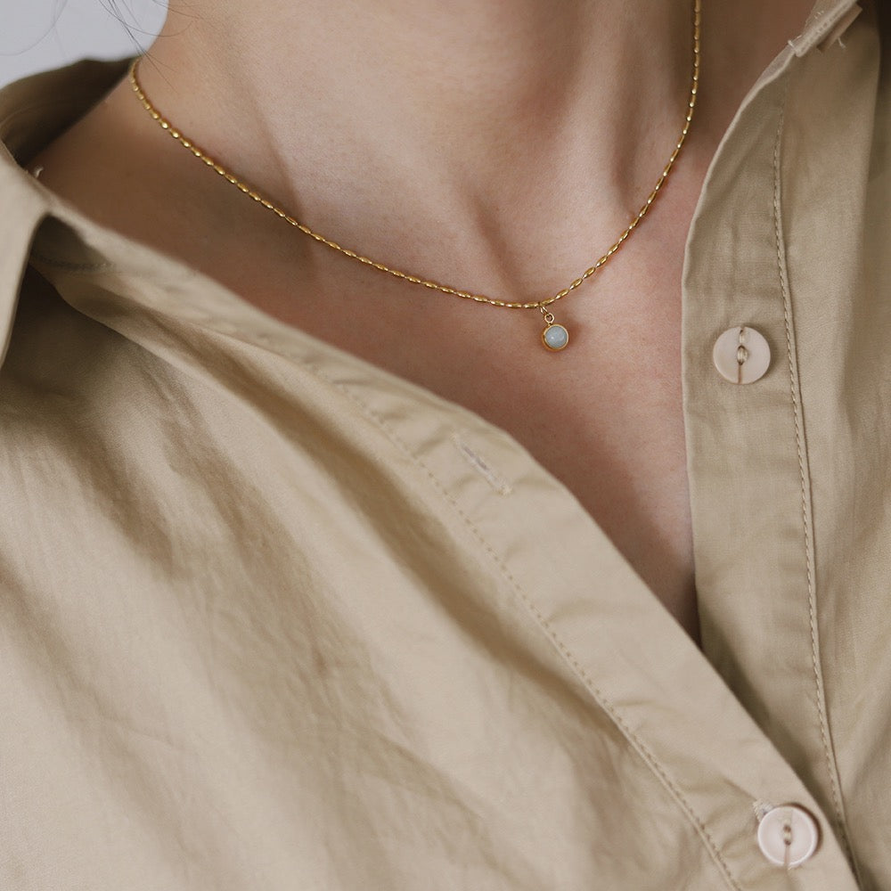 Aventurine Natural Stone Pendant 18k Gold Plated Necklace