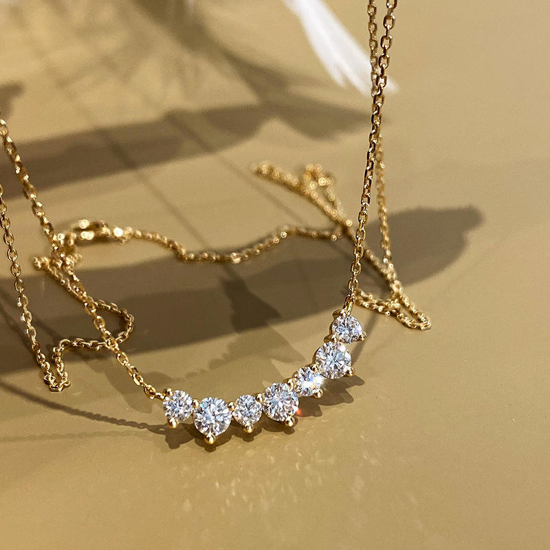18K Gold Plating Smile Shiny Zircon Pendant Necklace Jewelry