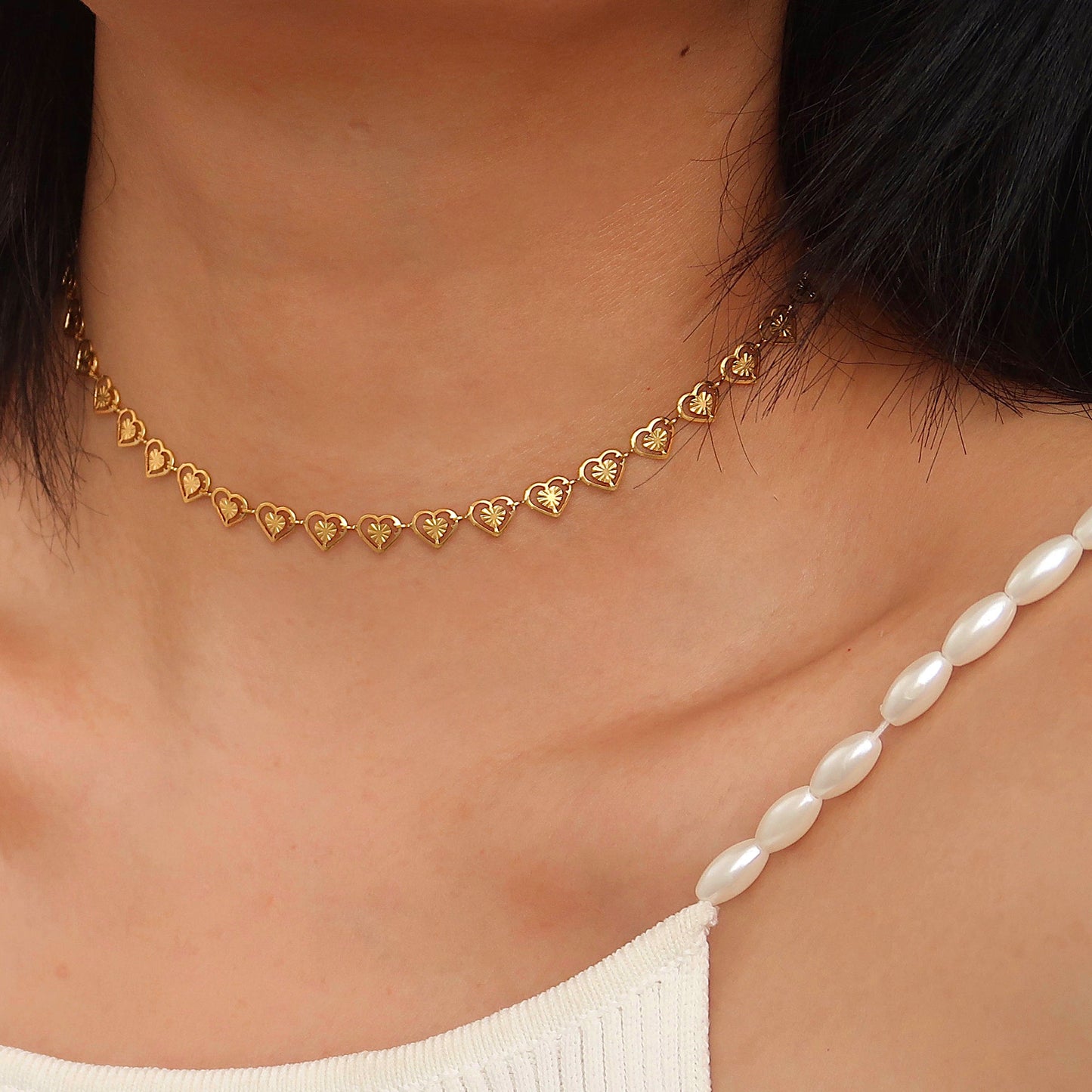 18K Gold Plated Vintage Heart Design Choker