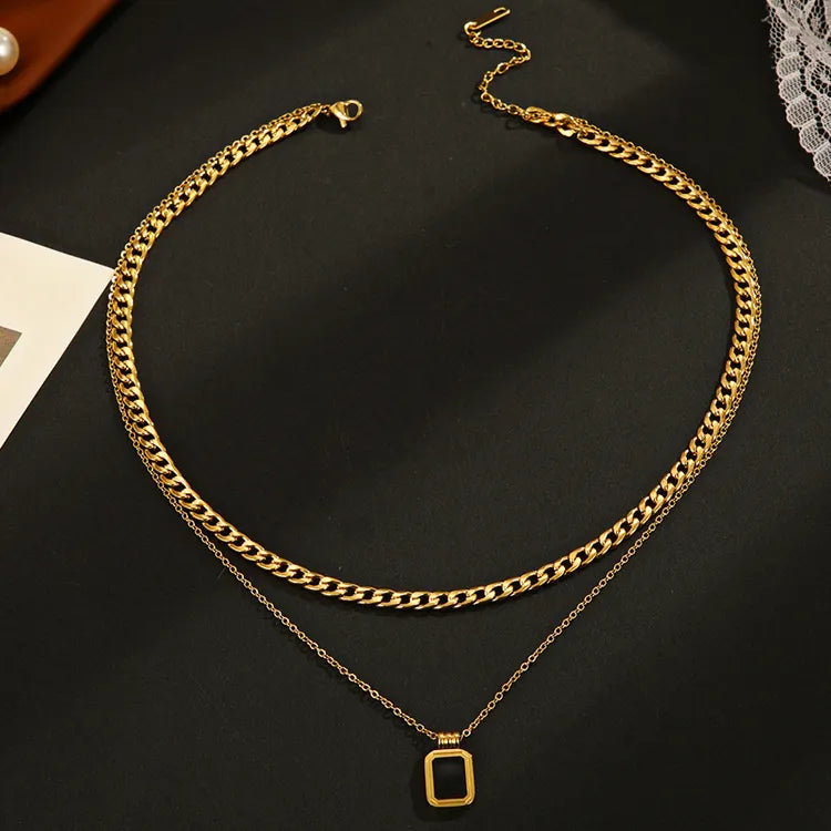 Double Layered Black Exquisite Square Pendant Necklace
