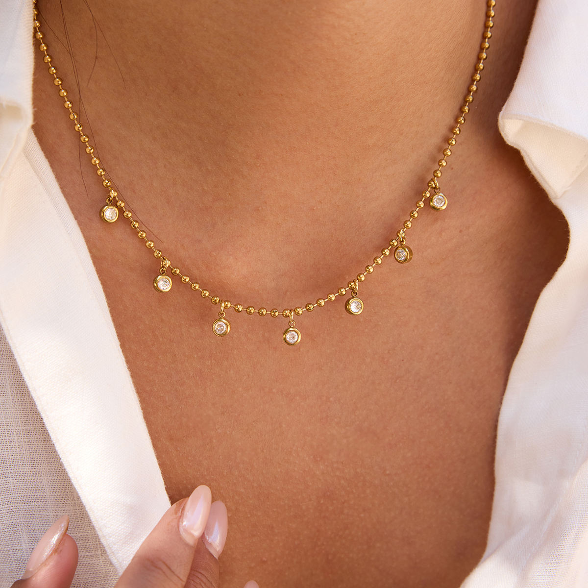 Seven Shimmer Drop Chain Necklace