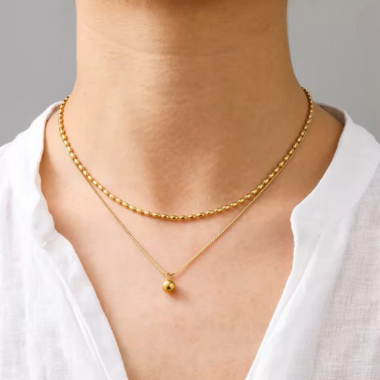 18K Gold Plated Double-layer Dainty Beads String Necklace