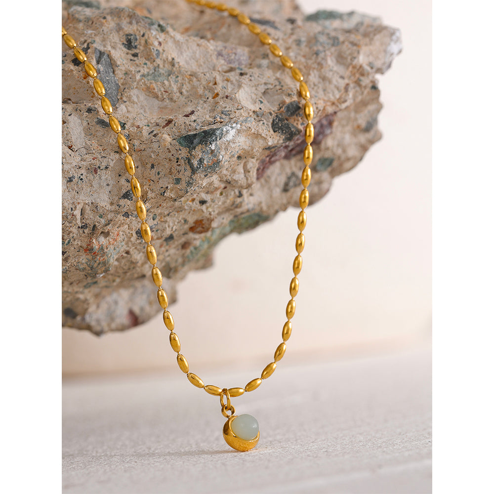 Aventurine Natural Stone Pendant 18k Gold Plated Necklace