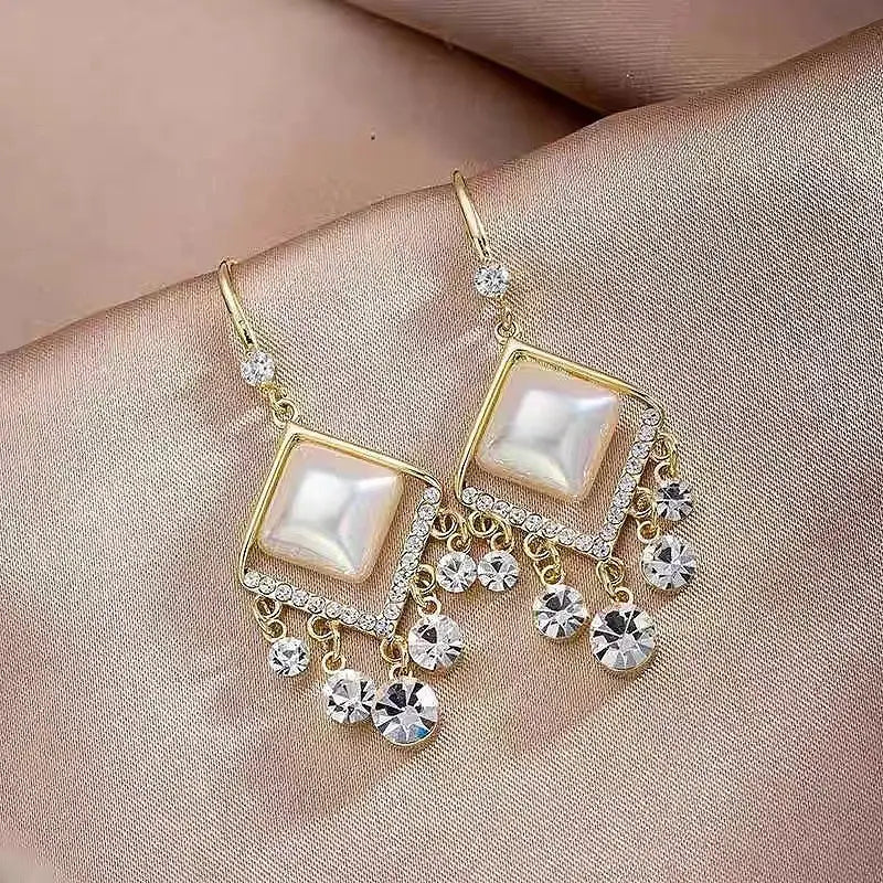 Crystal Rhinestone Double Square Earrings