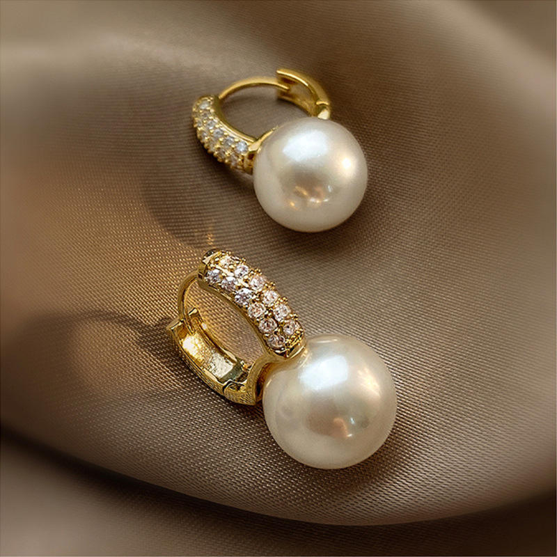 CZ Big Water Pearl Huggie Hoop Earrings