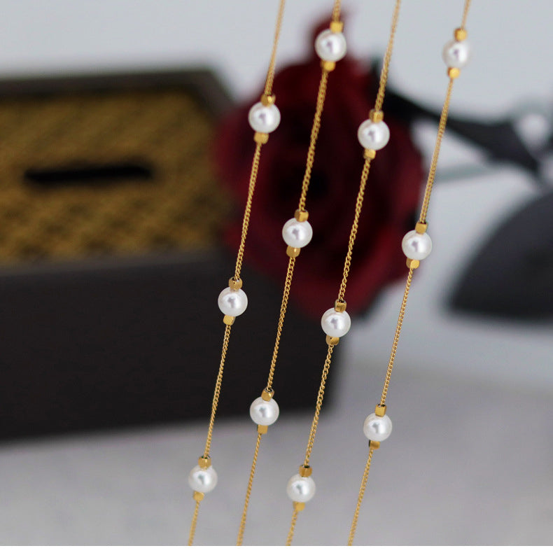 18k GP Elegant Fresh Water Pearl Link Necklace