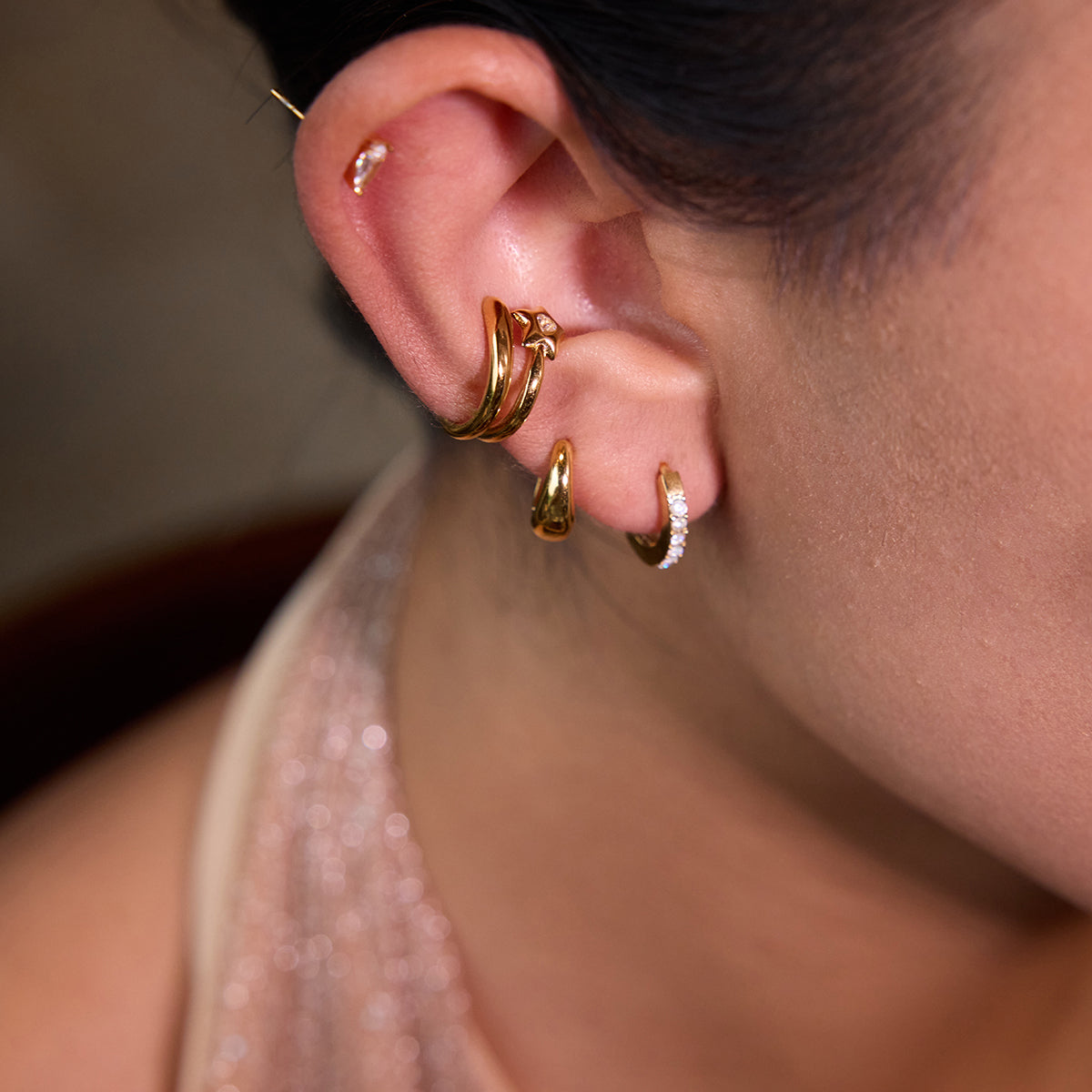 18K Gold Plated Cuff Earrings with Star Rhinestone
