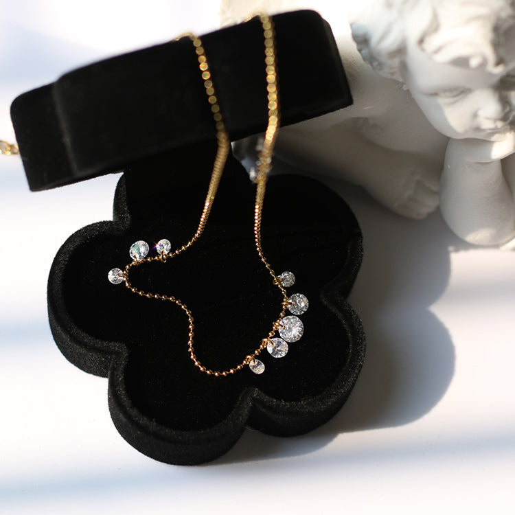 18k Gold Plated CZ Tassel Clavicle Necklace