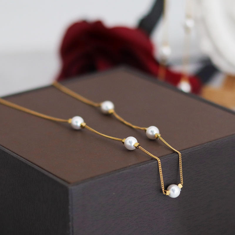 18k GP Elegant Fresh Water Pearl Link Necklace