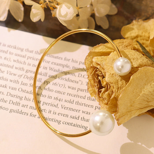 Double Pearl Open Cuff Bracelet