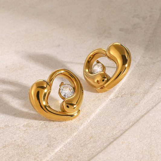 18K Gold Plated Heart Shape White Zircon Earrings