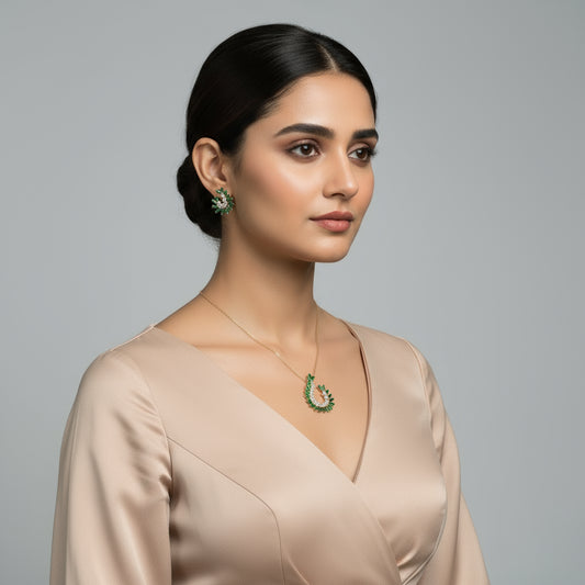 Luxury CZ and Emarald Crystal Necklace Set