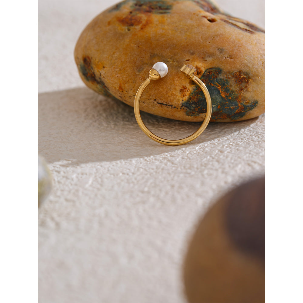 Pearl & Crystal Open Ring