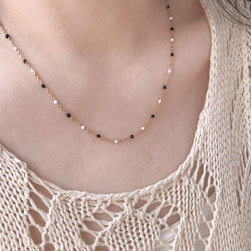 18K GP White and Black Bead Chain