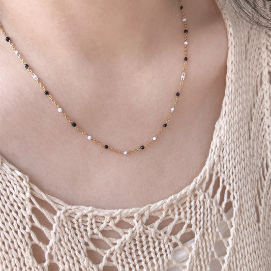 18K GP White and Black Bead Chain