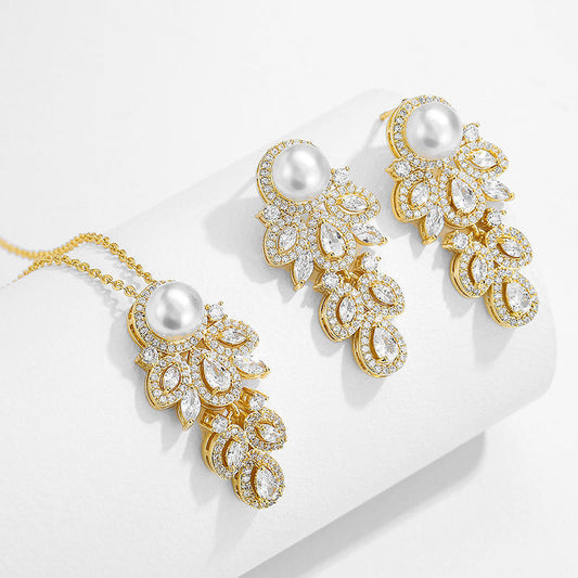 18k Gold Plated High Quality pearl and CZ Necklace