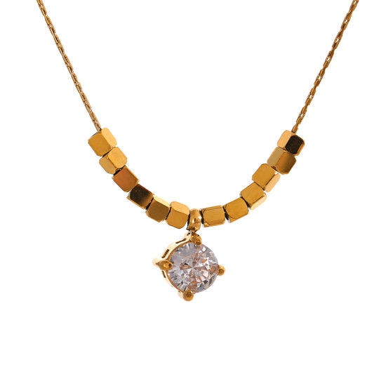 Cube Bead Crystal Drop Necklace
