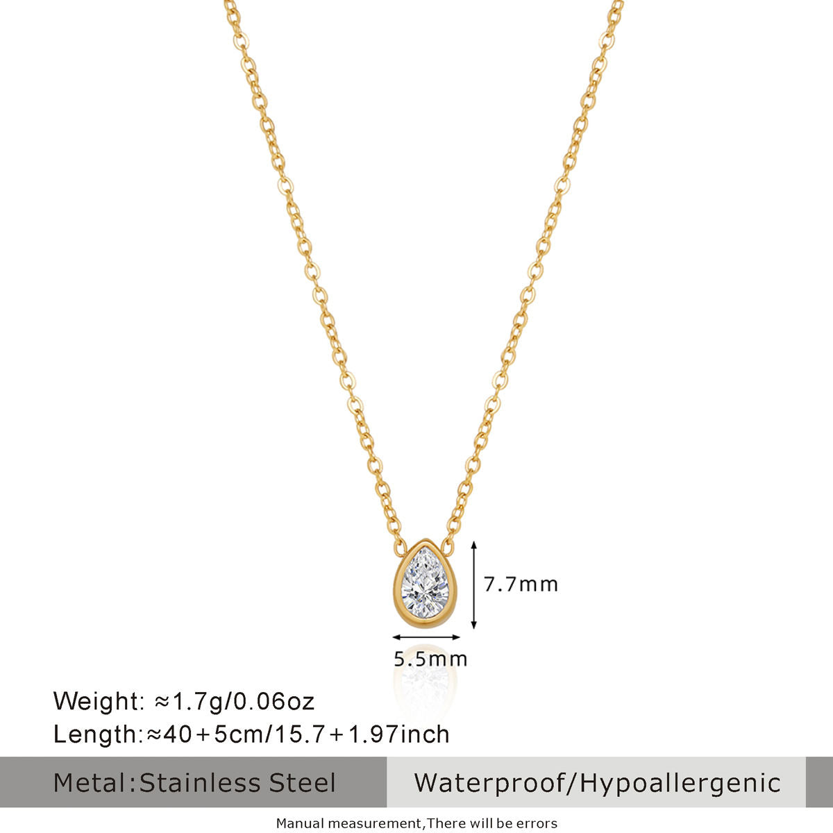 18K Gold Plated Water Drop Zircon Necklace