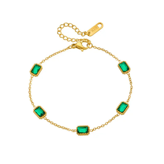 18K Gold Plated Green Square Zircon Chain Bracelet