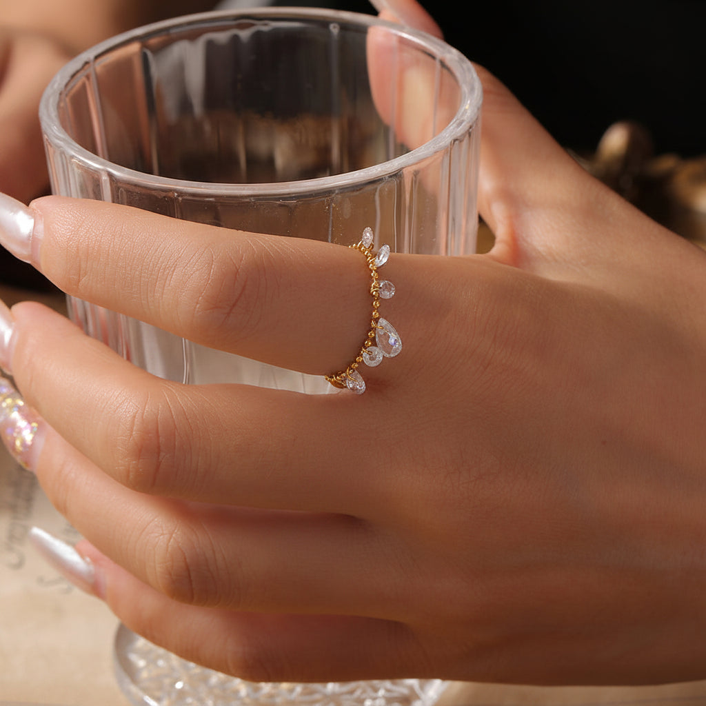 Cascade Crystal Chain Ring