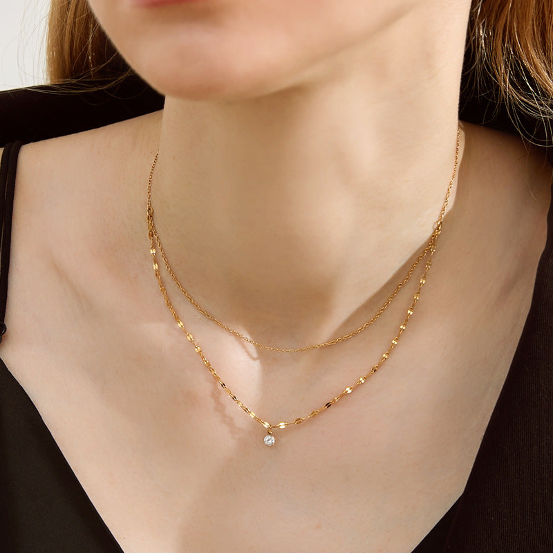 18k GP 6 Claw CZ Stone Double Layered Chain