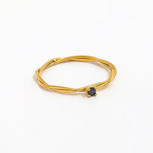 Twisted Multi-Strand Black Solitaire Ring