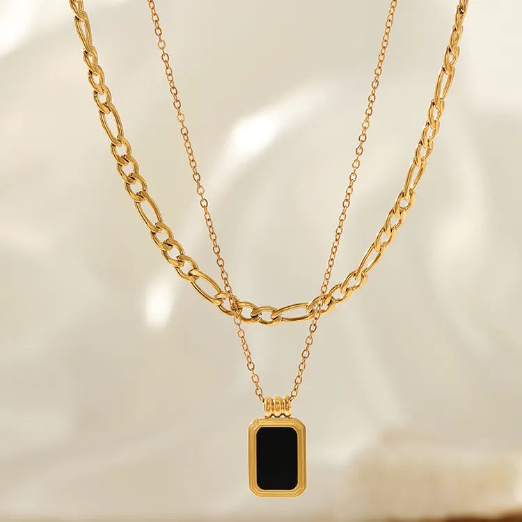 Double Layered Black Exquisite Square Pendant Necklace