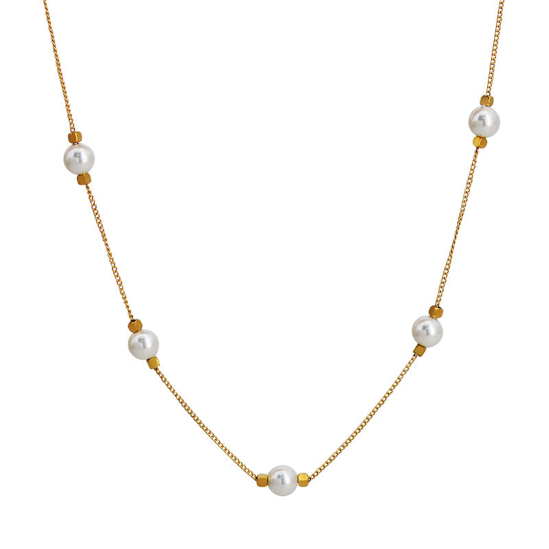 18k GP Elegant Fresh Water Pearl Link Necklace