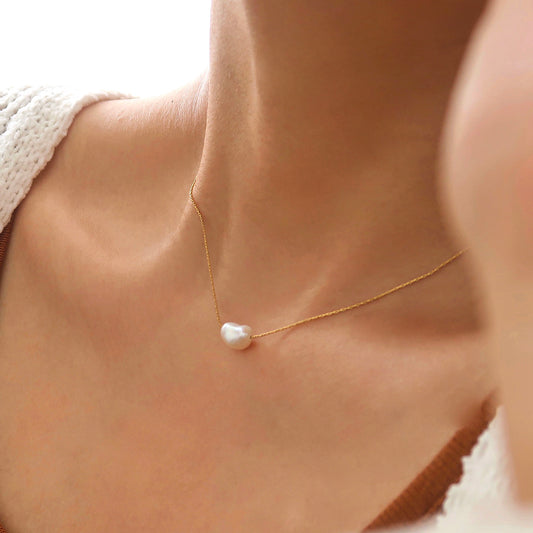 18K Gold Plated Natural Single Pearl Bead Necklace