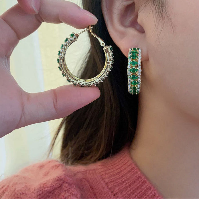 Emerald Crystal Band Hoops