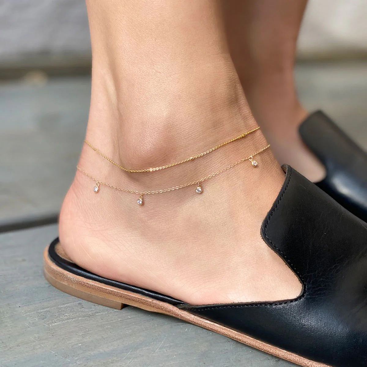 18K Gold Plated Round CZ Stone Anklet