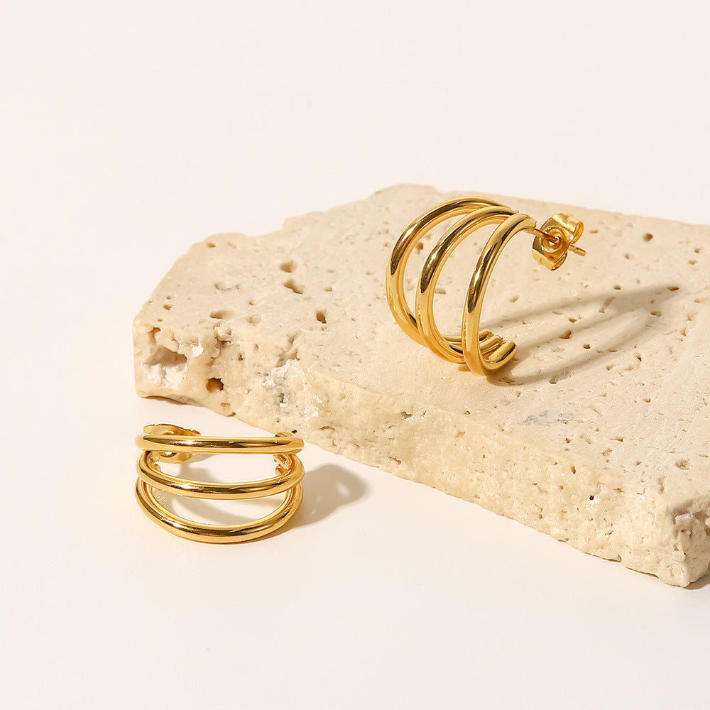 18K GP Geometric 3C Hoop Earrings
